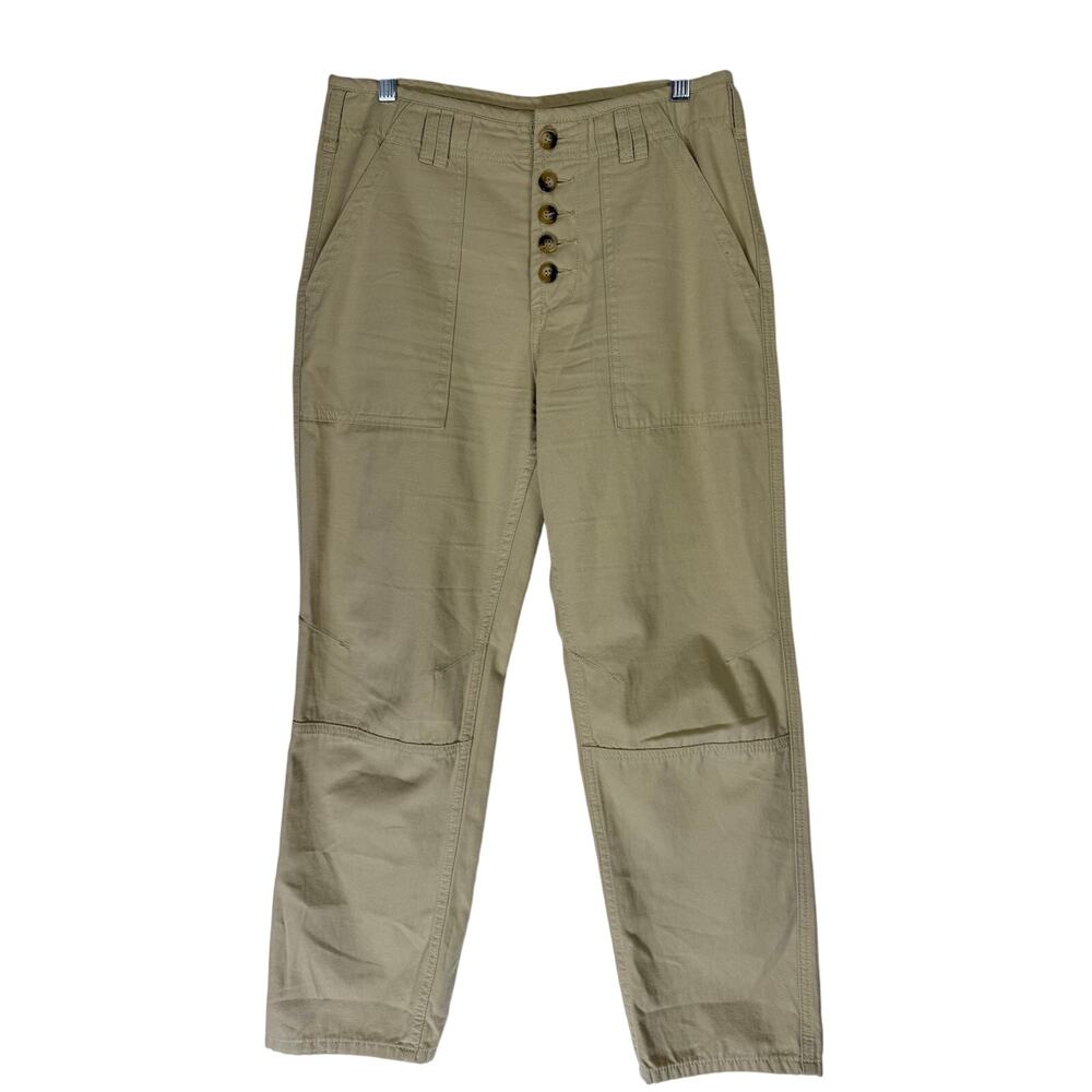 Mod Ref Tan Button Closure Straight Leg 100%‎ Cotton High Waist Bottoms Size M